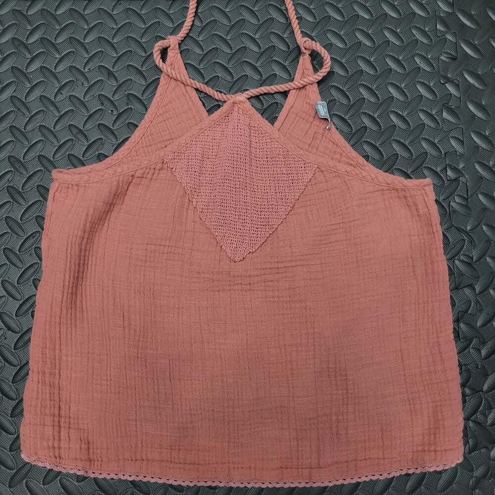 Aerie Gauze Halter Top Small Crochet Back Boho Festival Beach Coastal